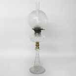 A Victorian brass mounted cut glass oil lamp, with a brass reservoir, inscribed Hinks' Duplex No.