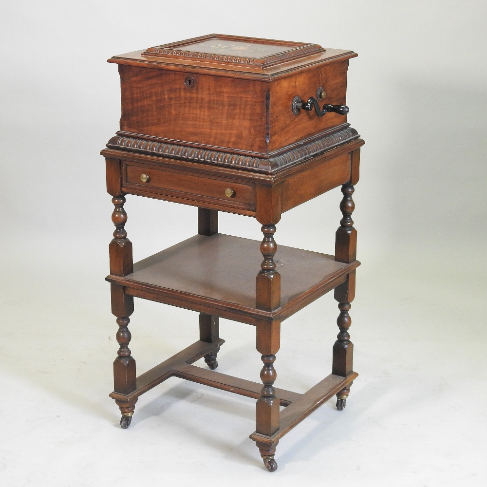 A 19th century German walnut cased wind up symphonion, the painted hinged lid, with a glass inset, - Image 3 of 17