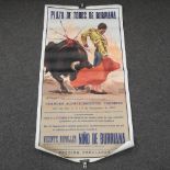 A Plaza de Toros de Burriana vintage Spanish bull fighting poster, 105 x 54cm,