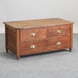 A 1920's painted sideboard, together with a glazed 1920's bookcase and an oak cabinet,