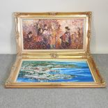 Continental school, 20th century, Mediterranean landscape, signed indistinctly, oil on canvas,