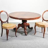 A Victorian mahogany circular breakfast table, with a hinged top, on a tripod base, 125cm,