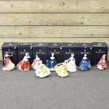 A collection of Royal Doulton and other figures of ladies, highest 20cm,