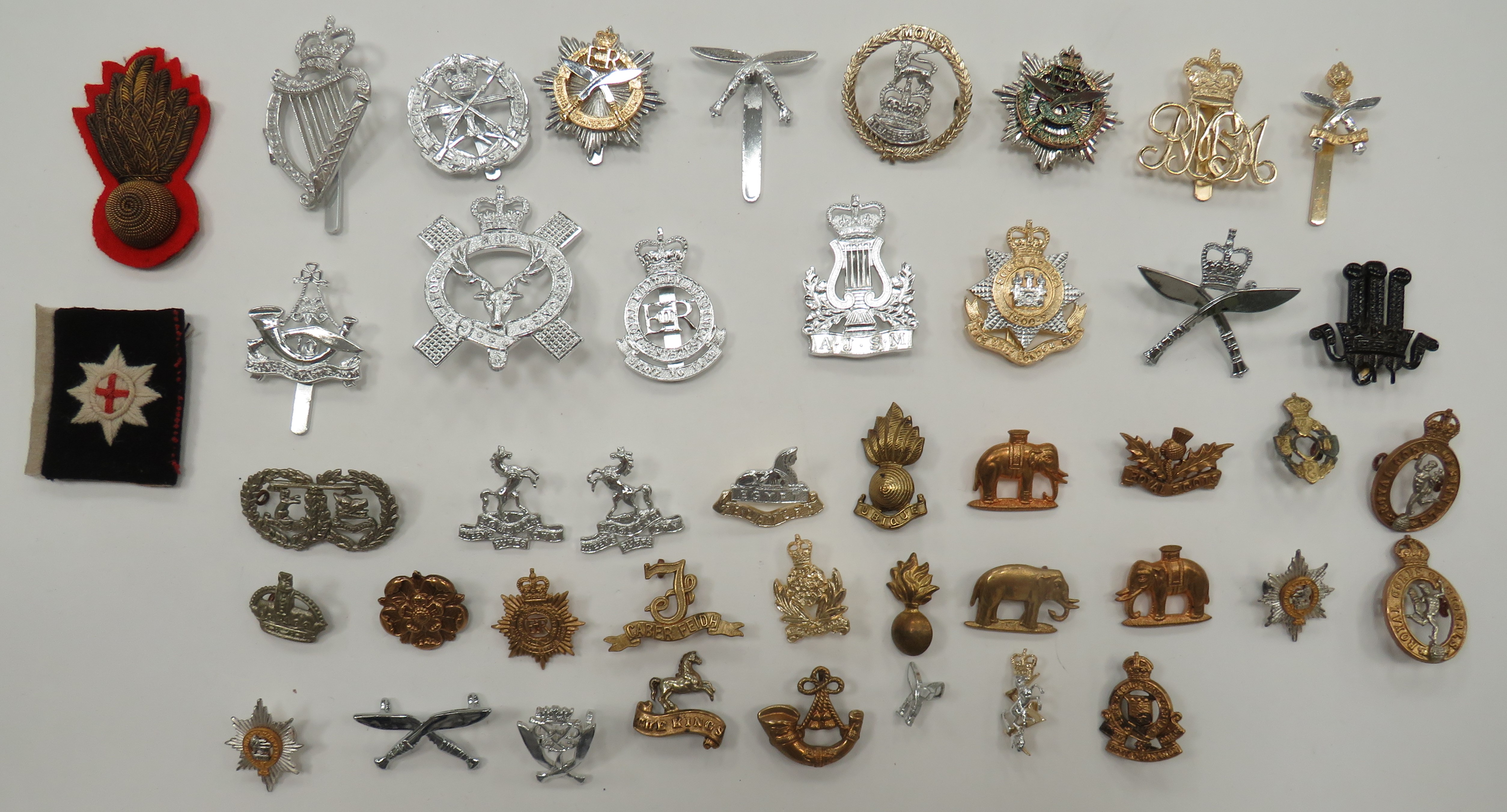 Selection of Anodised Cap Badges and Brass Collar Badges