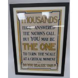 WW1 'Thousands Have Answered The Nations Call' Recruiting Poster