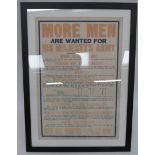 Early WW1 'More Men Are Wanted For His Majesty's Army' Recruiting Poster