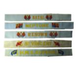 Five Rare Coloured Embroidery Naval Cap Tallies