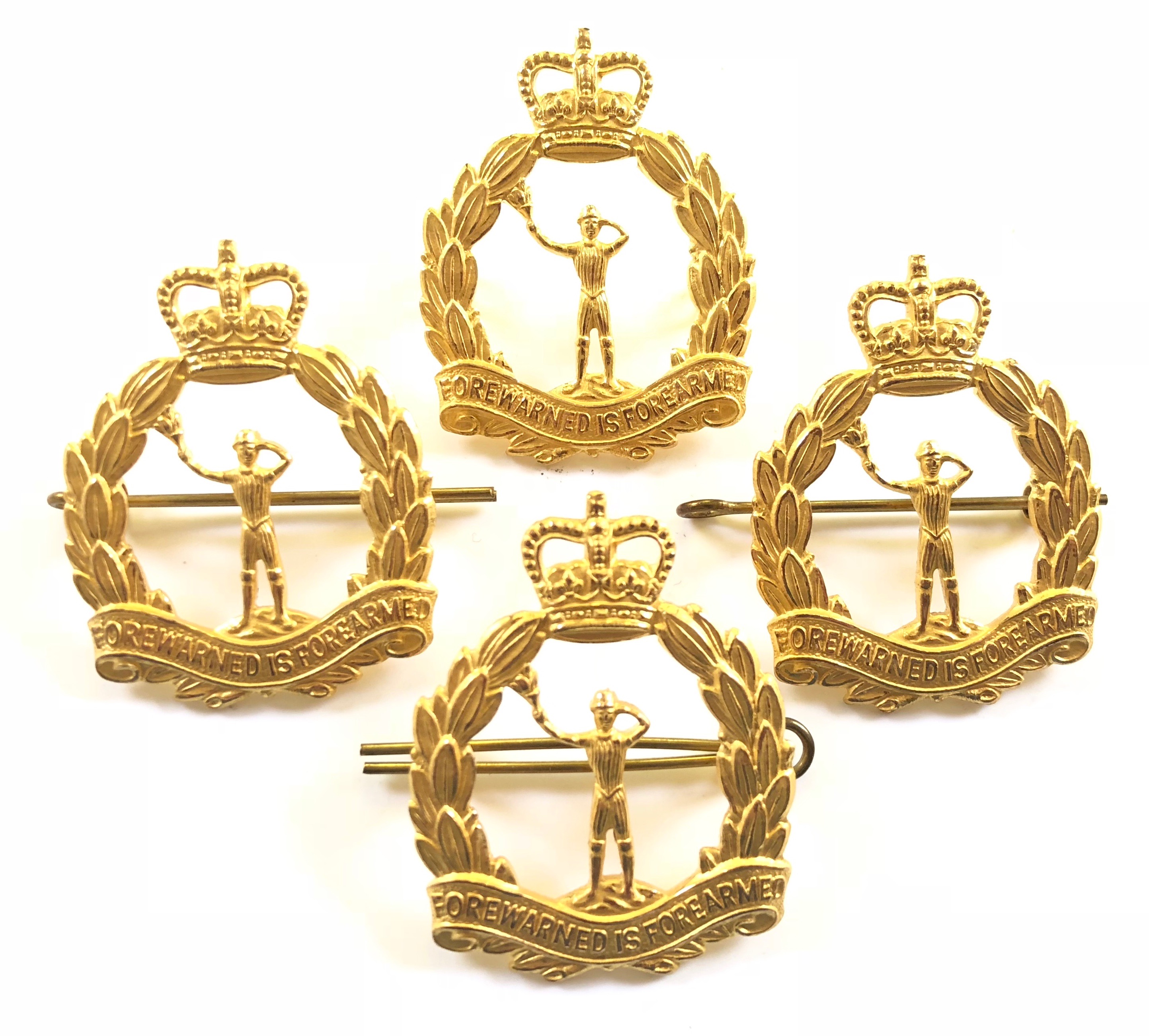 Royal Observer Corps Officer's Gilt Cap Badges.