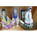 Three Chinese porcealin figures, together with an Indian gouache painting etc. (10)
