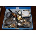 A box of assorted ladies and gents dress watches,