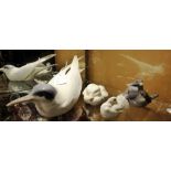 Four Royal Copenhagen birds, Artic Tern (827); Pair of Sparrows (1309); Dove (4787); Ducks (516).