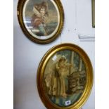 A 19th century silkwork picture + 19th century watercolour on silk painting (2)