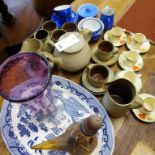 A quantity of Moulin Huet pottery together with Johnson Bros Victorian pattern coffee cups and