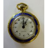 An 18ct gold and enamel ladies pocket watch by Apex with 17 jewel movement