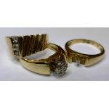 Three 14ct gold and diamond rings, 1970s,