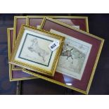 A set of four hand coloured book plates of hunting scenes, together with a miniature signed pencil