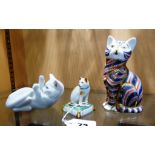 A Royal Crown Derby cat paperweight, together with a Royal Copenhagen kitten, 727, and a miniature