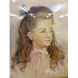 A late Victorian watercolour portrait of a girl, signed NB and dated 1891,