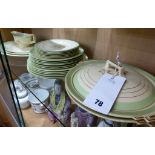 A Johnson Bros part dinner service, mid-twentieth century, green and gold gilt banded rim on cream