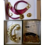 Pair 14ct gold hoop earrings + three sets of Monet & Napier jewellery,