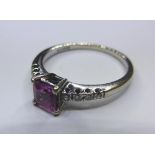 An 18ct white gold, pink sapphire & diamond ring, ring size O,