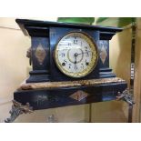 Antique Seth Thomas Adamantine mantle clock, c1880, faux marble finish, lion head handles and