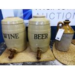 A White Bros botanical brewery flagon (a/F) plus a pottery wine and beer keg.