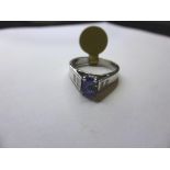 A 9ct white gold, sapphire and diamond ring (size M)