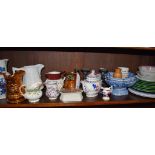 19th century English china and porcelain including pearlware pot lid, Wedegewood majolica plates,