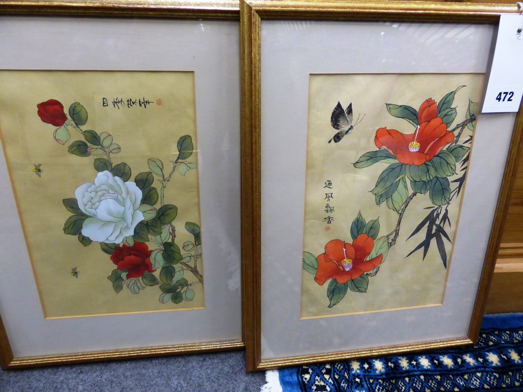 A pair of framed Oriental botanical watercolours.,