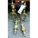 A brass companion set with andirons (4)