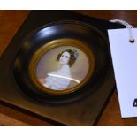 A 19th century style signed portrait miniature of a young lady on ivory in ebony frame.,