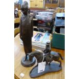 A cold cast figure of a Tribal girl after D J Scaldwell (a/f), together with a cold cast bronze by