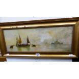 M. F. Roper - oil on board of Fishing smacks and other shipping off shore, signed and dated 1916,