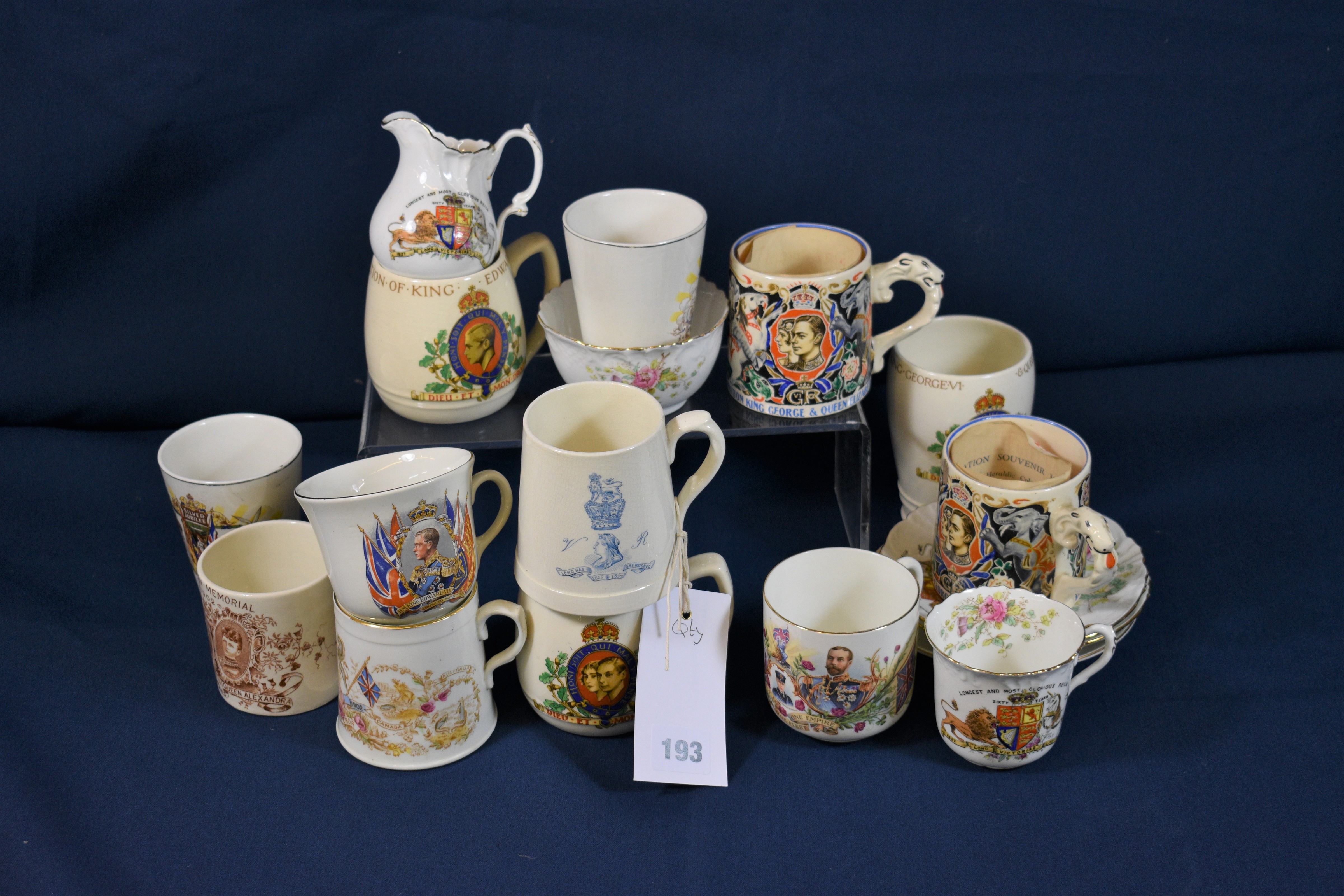 A quantity of Royal Commemorative mugs etc comprising of Victorian; Edward VII; Edward VIII;