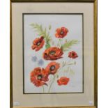 S.A.M. (British, 20th century) Red poppies and love-in-a-mist, watercolour, signed with initials,