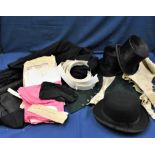 A quantity of Gentleman's Victorian and later attire to include two Christys' London, silk top hats,
