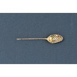 A Georgian silver mote spoon marks indistinct, foliate and cross pierced bowl, shell shoe piece,