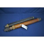 Two antique wooden cased single draw telescopes both unmarked. a/f