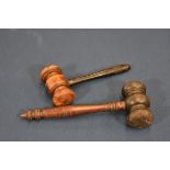 Two antique wooden turned Auctioneers gavels. (2)