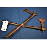 Two African hand axes, 19th / early 20th century of similar form, the iron blades with incised cross