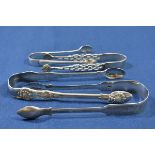 A small group of silver sugar tongs comprising of a pair by Stokes & Ireland Ltd, Chester, 1898,