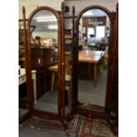 A pair of French cherrywood cheval mirrors