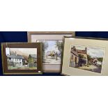 A quantity of various countryside themed signed watercolours to include E Griege Hall 'Hall