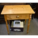A small modern pine table with single drawer (73.5cm x 76.5cm high)