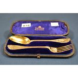 A Victorian silver gilt christening fork & spoon set Chawner & Co., London 1866, with blackened
