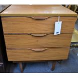 A vintage Europa Furniture three drawer bedside table.