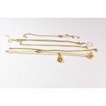 A 9ct gold bracelet together with another and three 9ct gold chain for scrap - weight 8g (5)