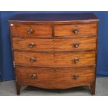 A mid 19th century mahogany bow front chest of two short over three long drawers, 41 1/4in. (