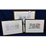 Three limited edition framed prints by Tim to include - Attriti x 13 (Cricket Match) ltd edition